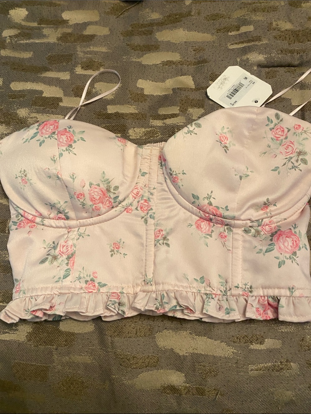 Altar'd State Pink Floral Ruffle Longline Bandeau